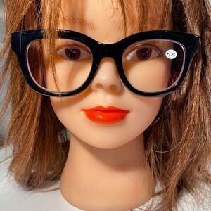 1560 Mona Reading Glasses 1.25 Black Readers Rounded Square Frame NWT